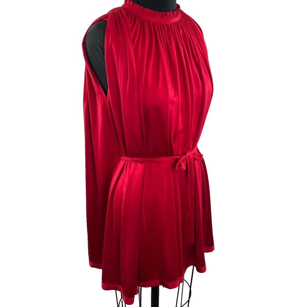 JAY GODFREY Cape Red Stretch Straight Belted Cocktail Dress Size 2 S Small WOW